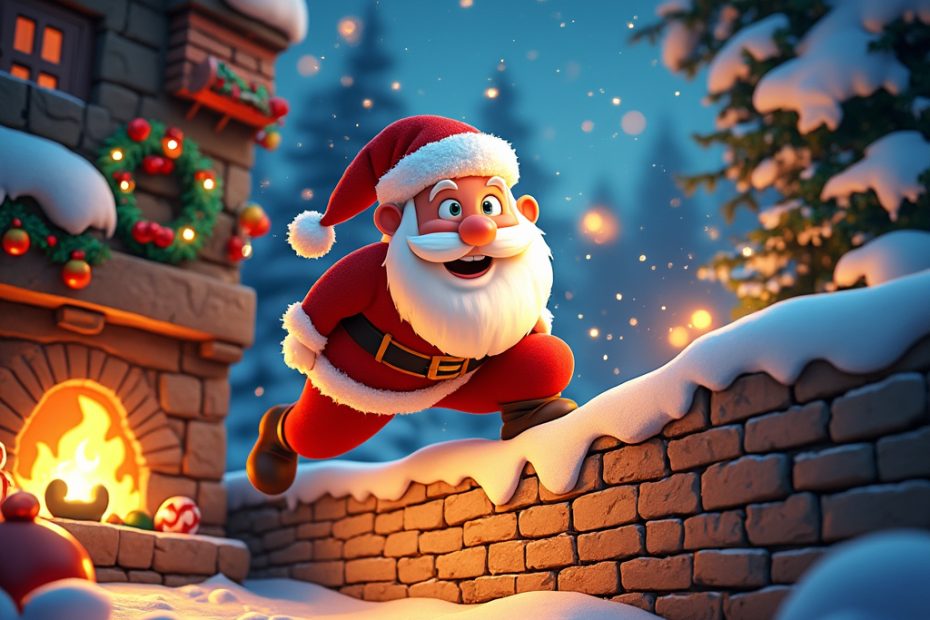 Santa Claus climbing down a chimney
