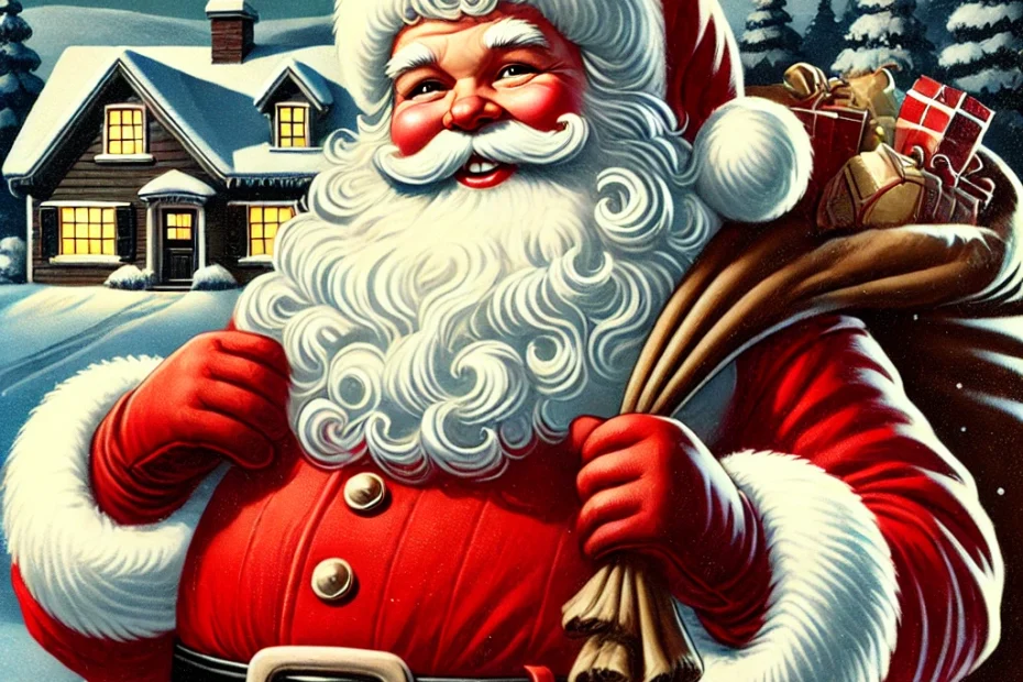 Santa Claus with his bag of presents ready for Christmas Eve